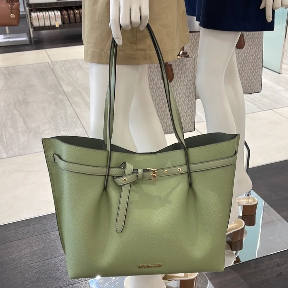 MICHAEL KORS Emilia Large Pebbled Leather Tote Bag Light Sage COLOR - Picture 12 of 16